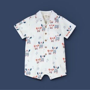 Viverano Organics Nautical Crab Muslin Cotton Shortall Romper